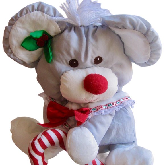 Fisher-Price Puffalump VTG 1987 Gray Christmas Mouse Candy Cane Parachute Nylon - Picture 1 of 5